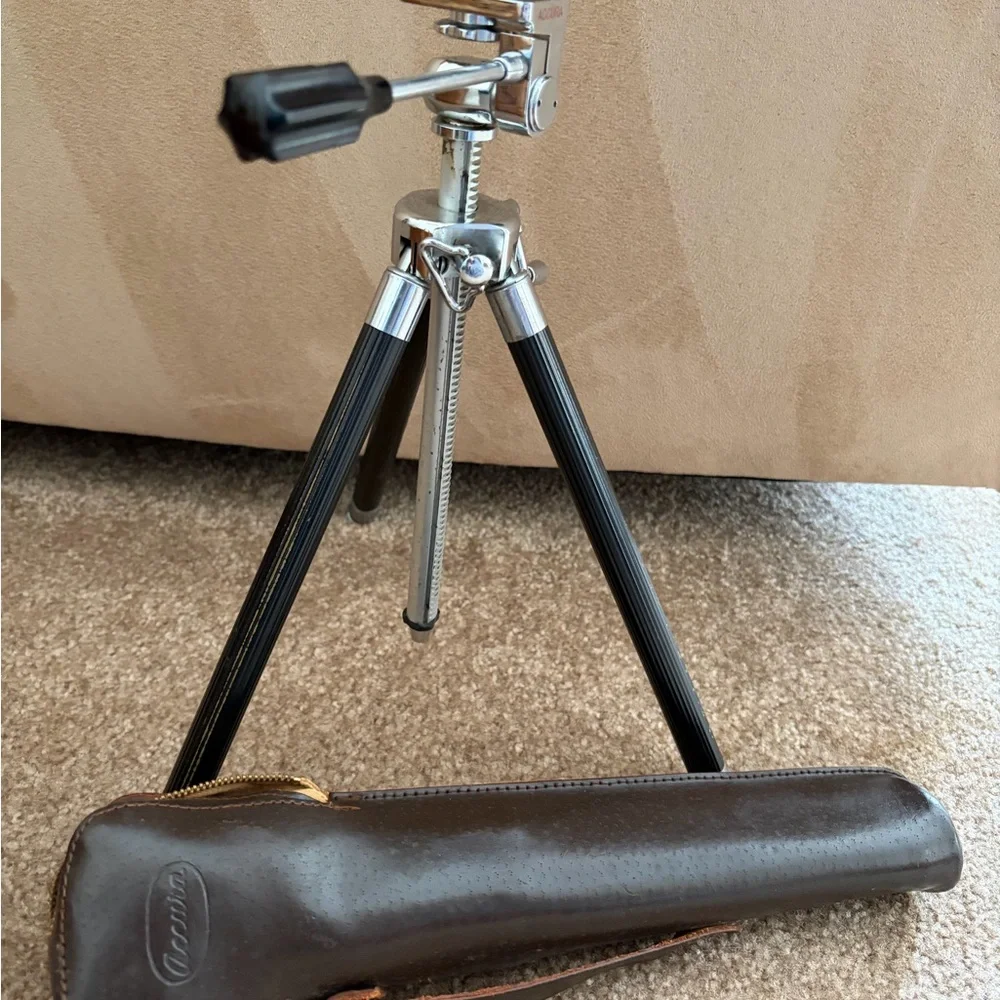 Vintage Compact Tabletop Tripod with Carry Case - Black and Silver
